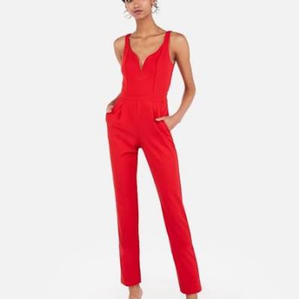 Red Express plunge neckline jumpsuit 12